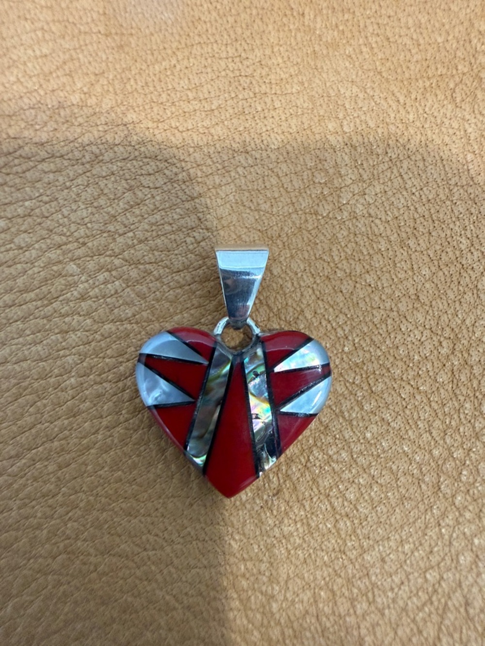 Red Inlay Heart Pendant Necklace - Silver Bail - Picture 2 of 4